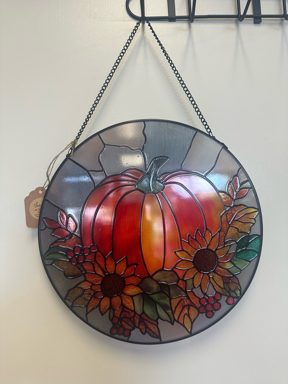 Decorative Red Pumpkin Stained Glass Wall Hanging - Brand:
